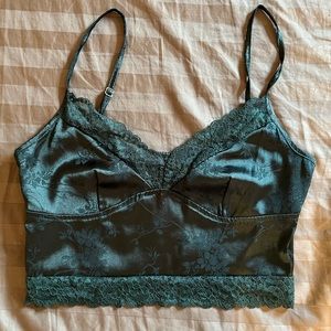 SHEIN Emerald Green Silk and Lace Crop Top